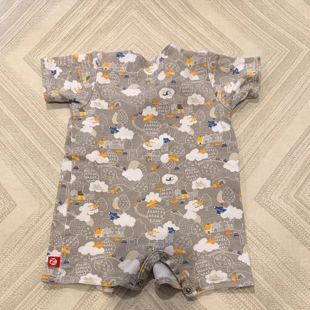 Zutano Baby Grey Romper – Ducks & Clouds Print (6–12M)